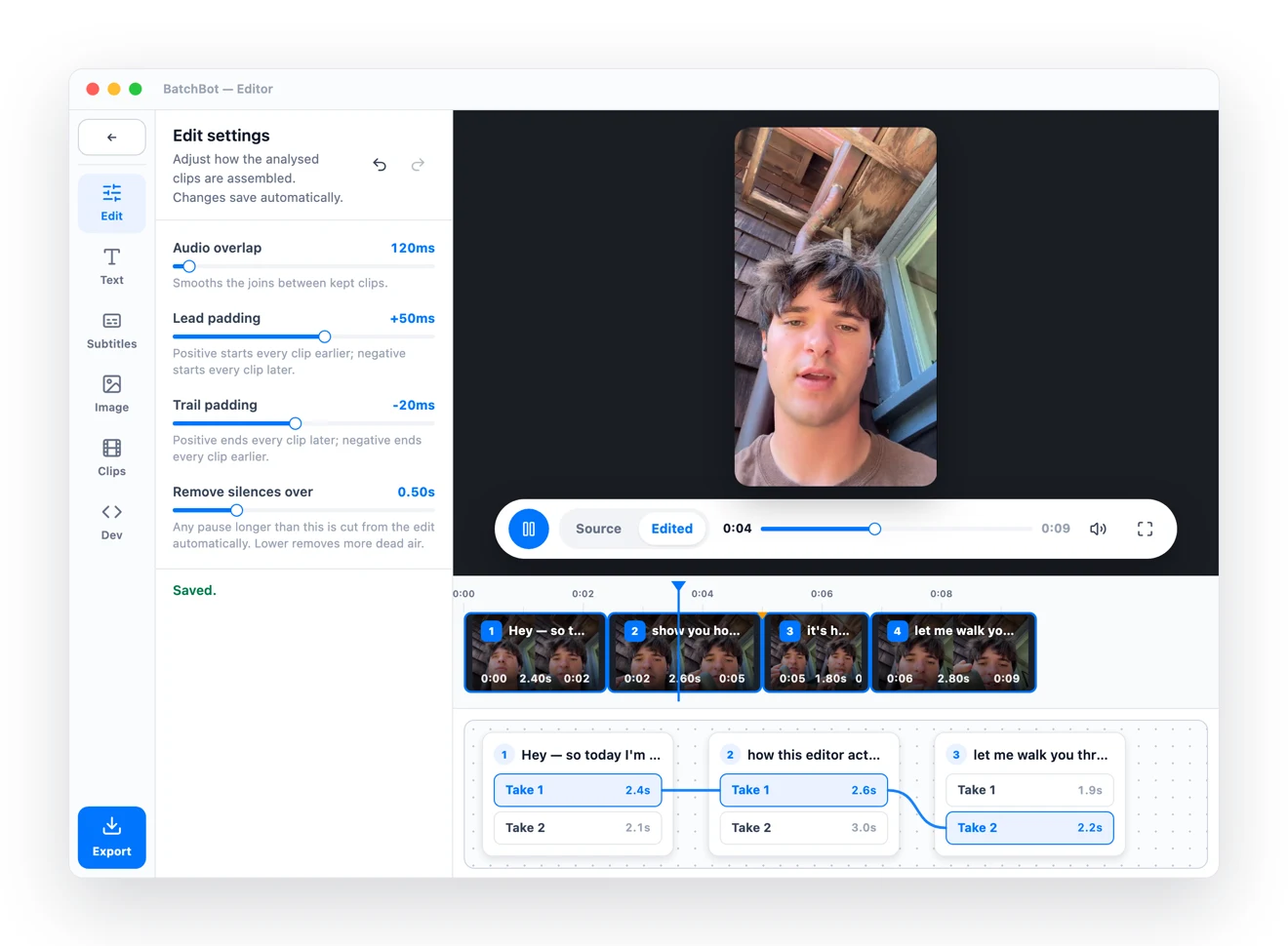 The BatchBot AI-powered video editor